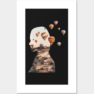 Double exposure of Cappadocia's ballons Posters and Art